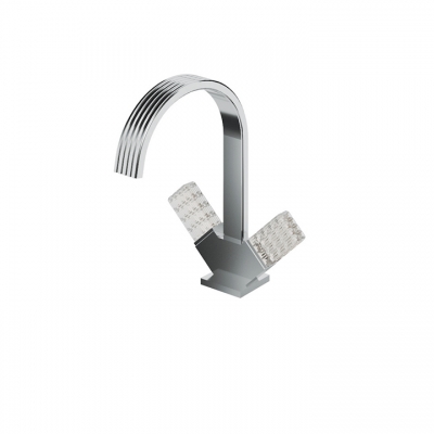Single-hole lavatory faucet with two crystal handles